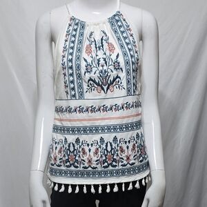 Skies Are Blue Embroidered Tassel Halter Top (S)
